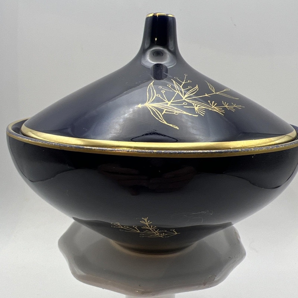 VTG Ilmenau Graf von Henneberg Bavaria Echt Germany Cobalt Trinket Jar 24K Gold
